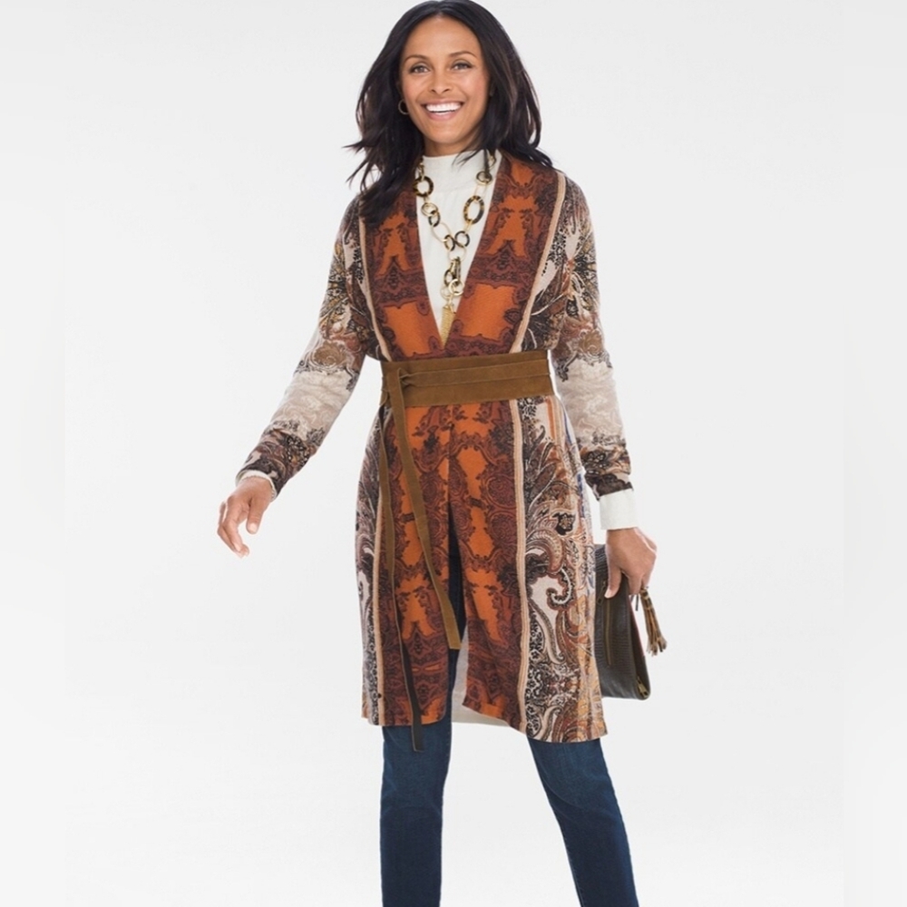 Chico's Regal Paisley Cardigan Open Front Duster Chico's Size 0 - Picture 3 of 15